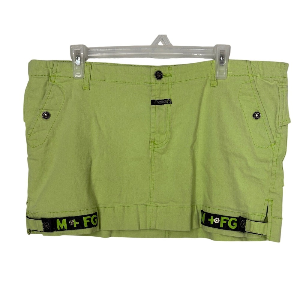Marithe Francois Girbaud M+FG Lime Green Tactical Mini Skirt Y2K Logo Strap Rare